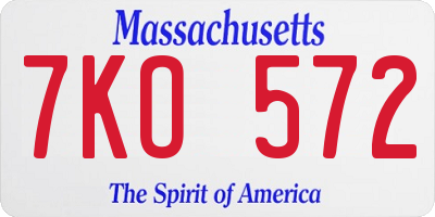 MA license plate 7KO572