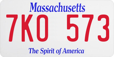 MA license plate 7KO573