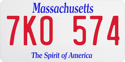 MA license plate 7KO574