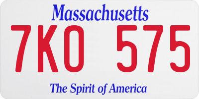 MA license plate 7KO575