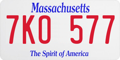 MA license plate 7KO577