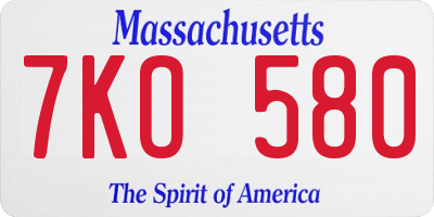 MA license plate 7KO580