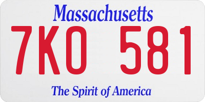 MA license plate 7KO581