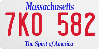 MA license plate 7KO582