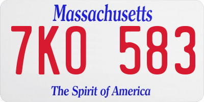 MA license plate 7KO583