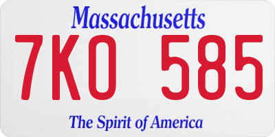 MA license plate 7KO585