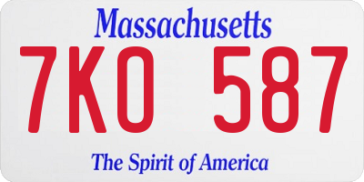 MA license plate 7KO587