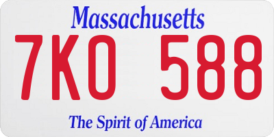 MA license plate 7KO588