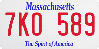 MA license plate 7KO589
