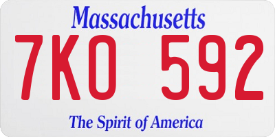 MA license plate 7KO592