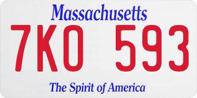 MA license plate 7KO593