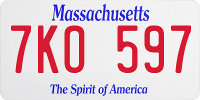 MA license plate 7KO597