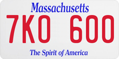 MA license plate 7KO600