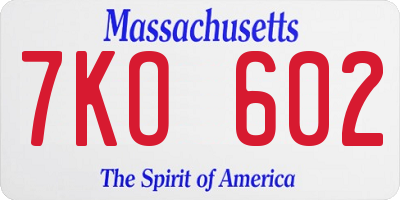 MA license plate 7KO602