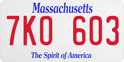 MA license plate 7KO603