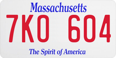MA license plate 7KO604