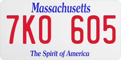 MA license plate 7KO605