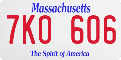 MA license plate 7KO606