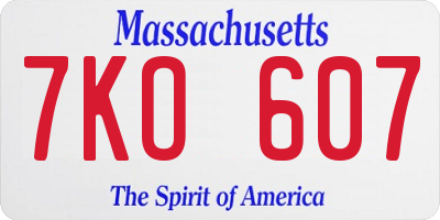 MA license plate 7KO607