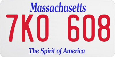 MA license plate 7KO608