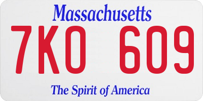 MA license plate 7KO609