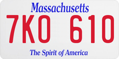MA license plate 7KO610