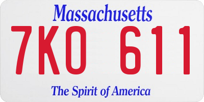 MA license plate 7KO611