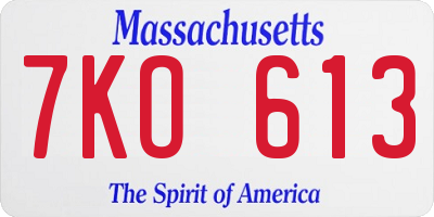 MA license plate 7KO613