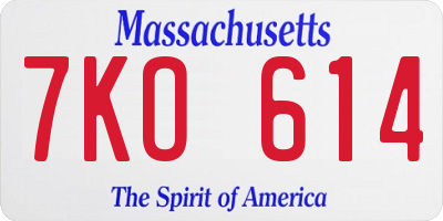 MA license plate 7KO614