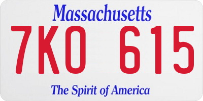MA license plate 7KO615