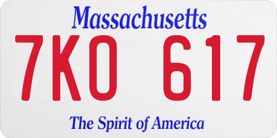 MA license plate 7KO617