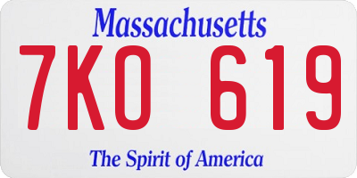 MA license plate 7KO619