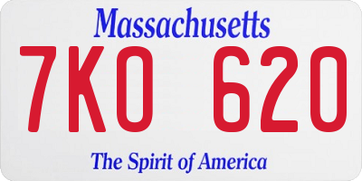 MA license plate 7KO620