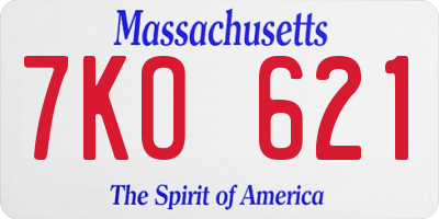 MA license plate 7KO621