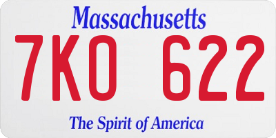 MA license plate 7KO622