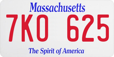 MA license plate 7KO625