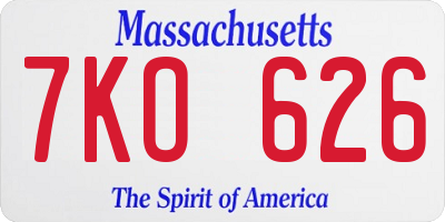 MA license plate 7KO626