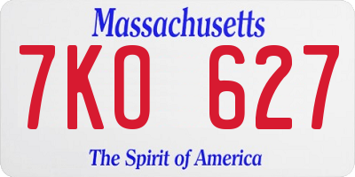 MA license plate 7KO627