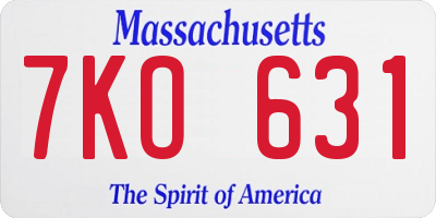 MA license plate 7KO631