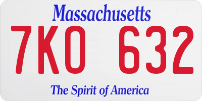 MA license plate 7KO632