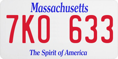 MA license plate 7KO633