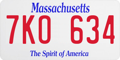 MA license plate 7KO634