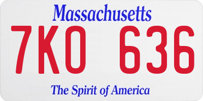 MA license plate 7KO636