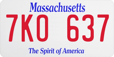 MA license plate 7KO637