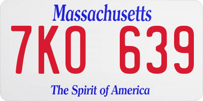 MA license plate 7KO639