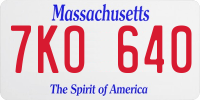 MA license plate 7KO640