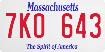 MA license plate 7KO643