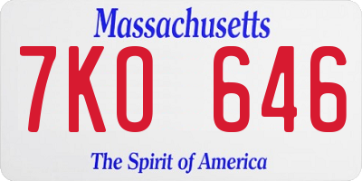 MA license plate 7KO646