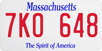 MA license plate 7KO648
