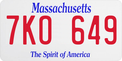MA license plate 7KO649